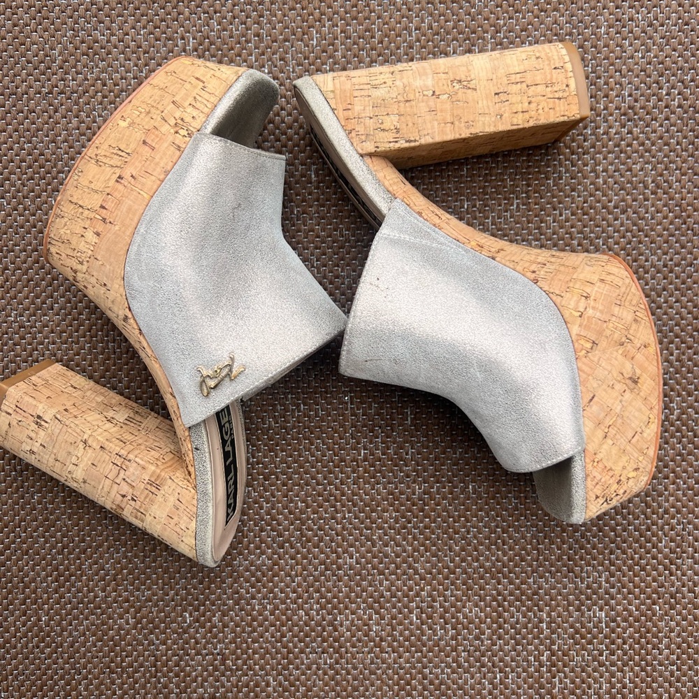 Karl Lagerfeld, Block Heels, Woman,Size 7,Color Silver-Tan, Casual‎